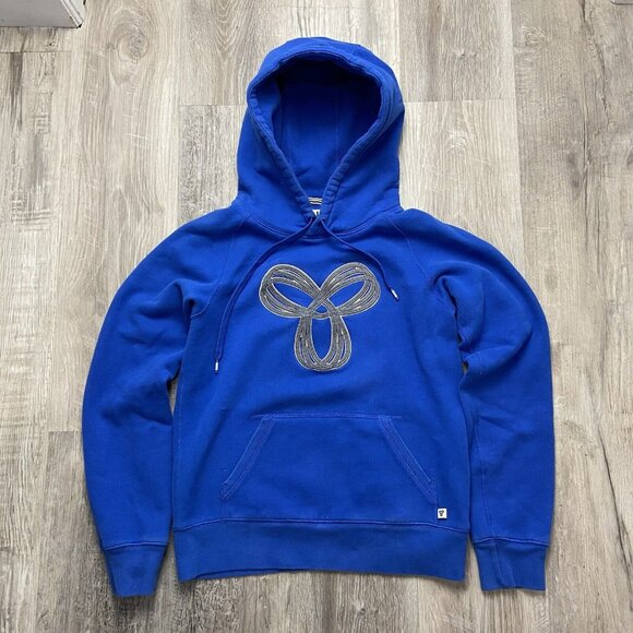 Aritzia TNA Hoodie‎ Pullover Blue Gray Embroidered Big Logo Sweater Women Small - Picture 1 of 9